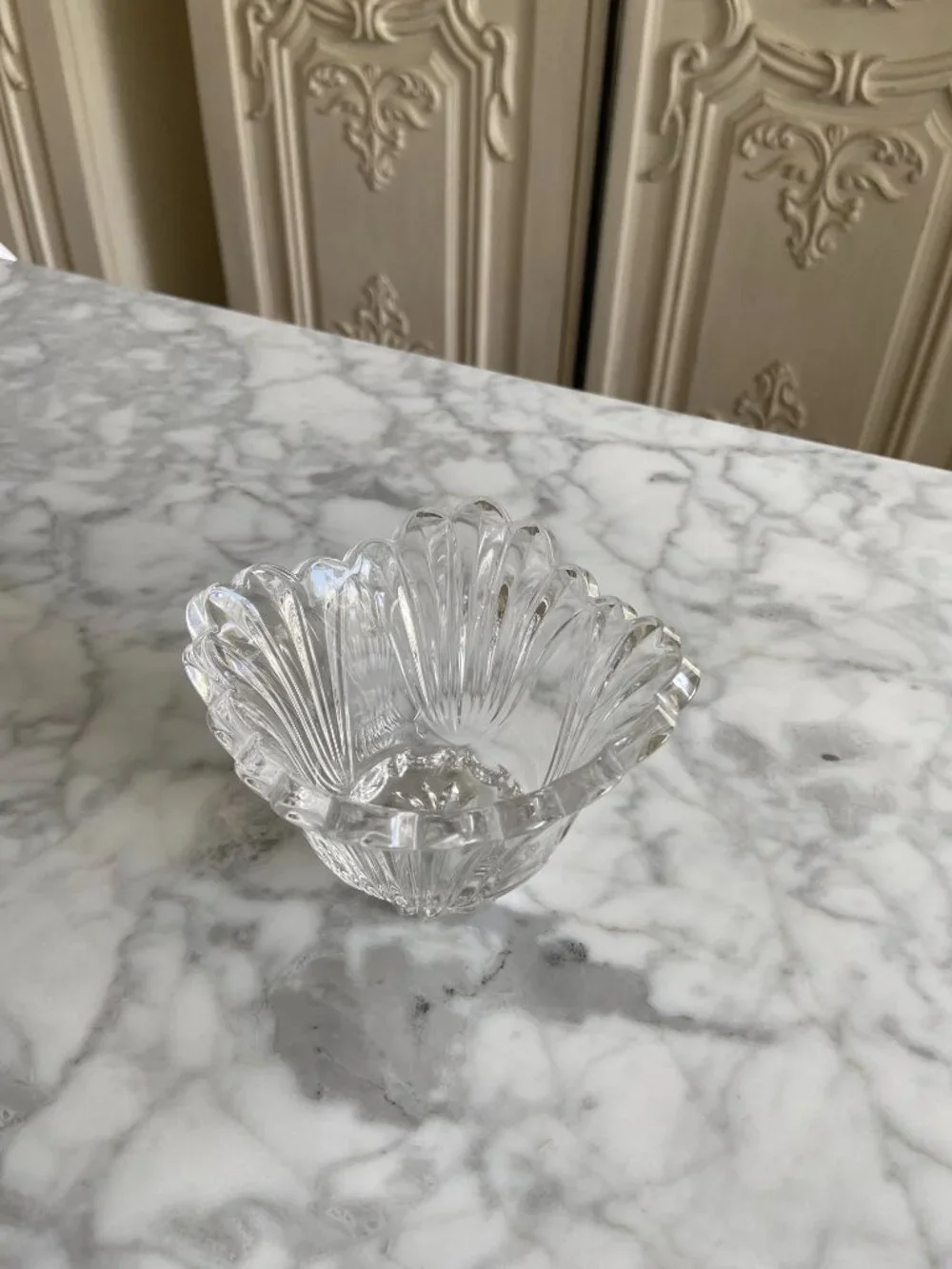 Vintage Clear Glass Tealight Candle Holder Scalloped Fluted Starburst Design